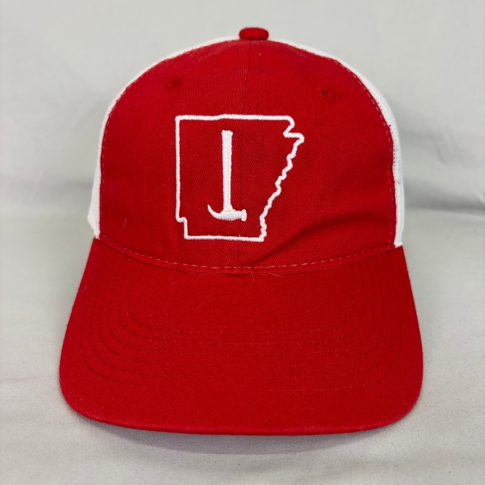 Outdoor Cap Trucker Hat Arkansas Hammer Mens OSFM Red White Mesh Snapback
